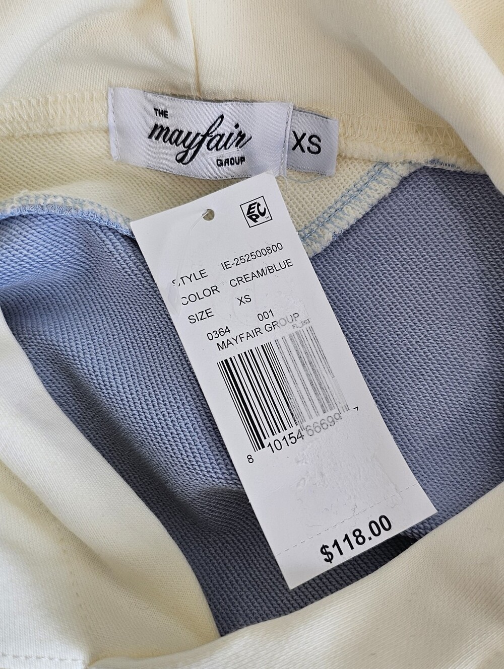 Mayfair Cream & Light Blue 'Inhale' Hoodie & Short Set Women's Sz X-Small NWT - Picture 3 of 13